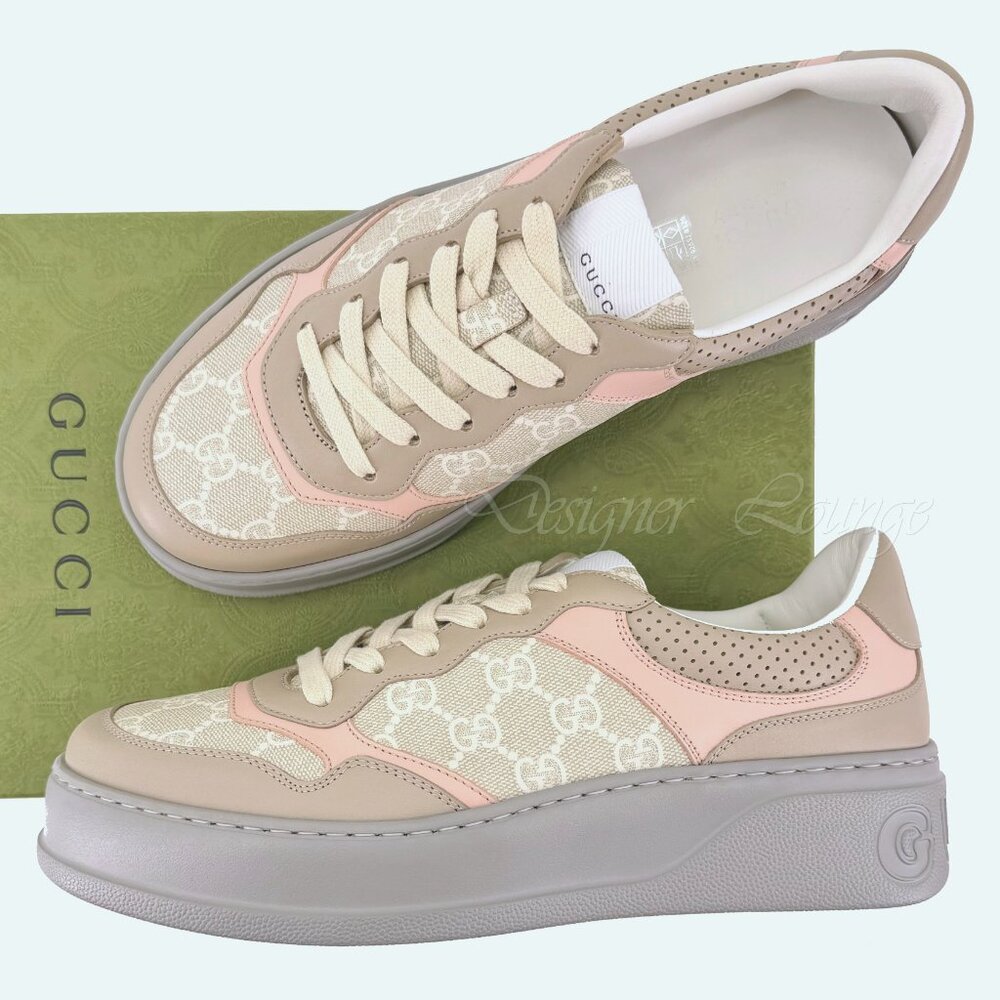 NEW GUCCI GG Logo Supreme Canvas Leather Sneakers Women's EU 41.5 US 11.5 Authen